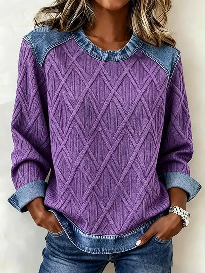 Women's Elegant Regular Fit Contrast Stitching Sweatshirt