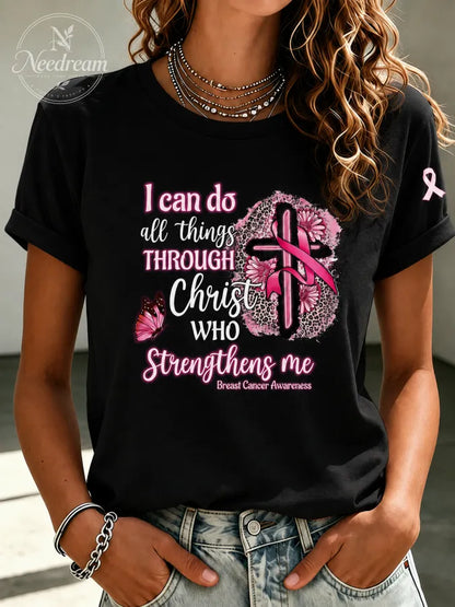 Women'S Pink Art Printed Casual T-Shirt