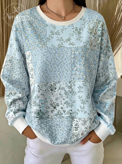 Women's Breast Cancer Awareness Pink Floral Patchwork Printed Sweatshirt