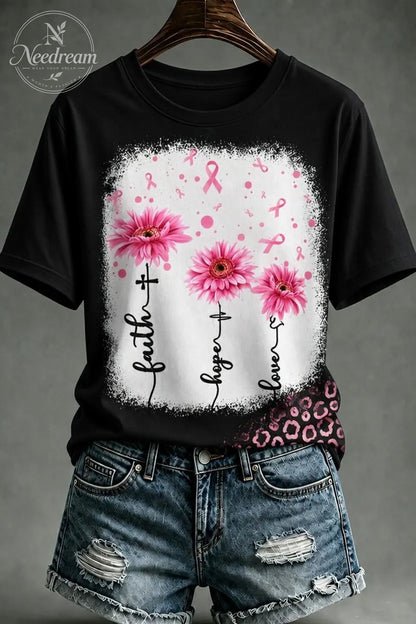 Women'S Retro Faith Pink Printed Casual T-Shirt