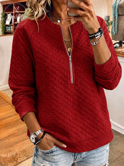 Women'S Casual Solid Color Multi-Color Cotton Diamond Grid Long Sleeved Pullover Sweatshirt