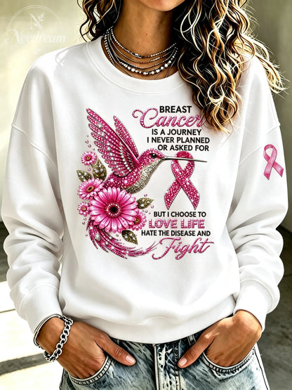 Women's Breast Cancer Kingfisher Hot Diamond Printed Casual Sweatshirt
