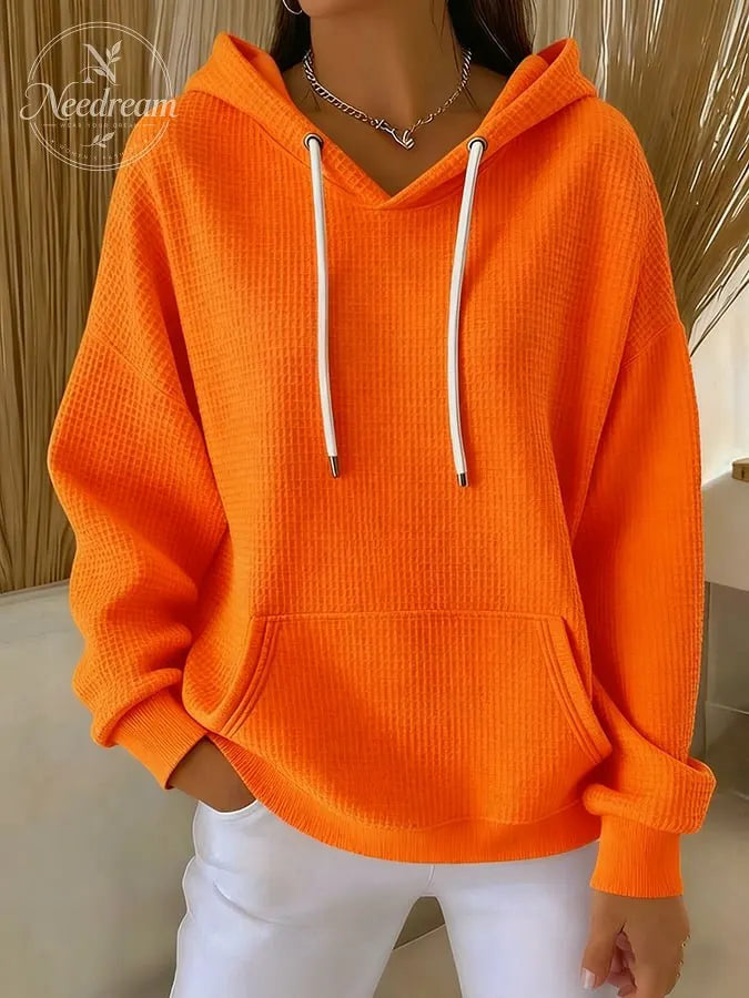 Women's Casual Waffle Jacquard Multicolor Hoodie