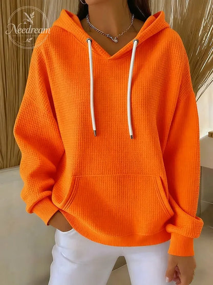 Women's Casual Waffle Jacquard Multicolor Hoodie