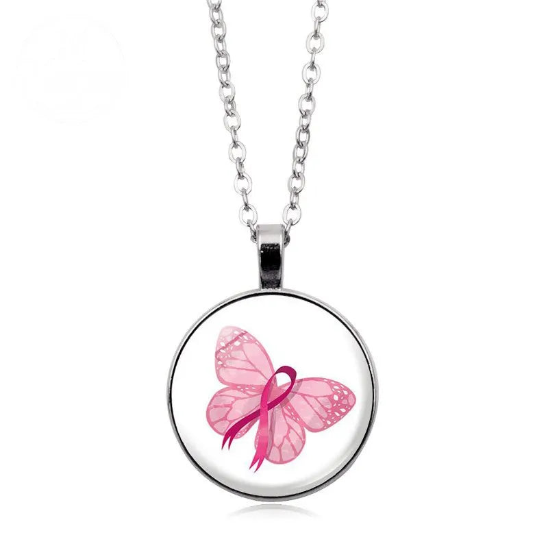 Love Women Pink Ribbon Gemstone Necklace