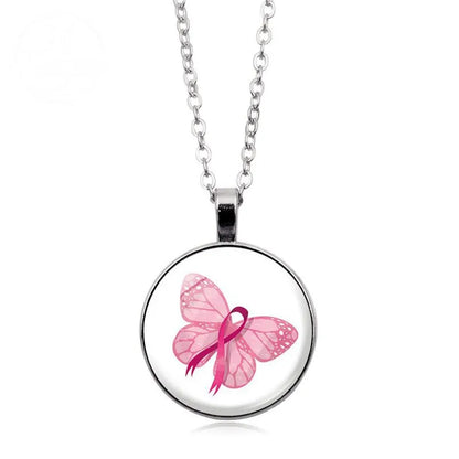 Love Women Pink Ribbon Gemstone Necklace