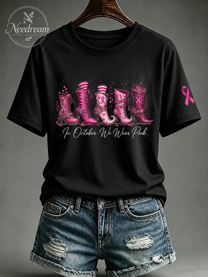 Women's In October We Wear Pink Printed Casual T-Shirt
