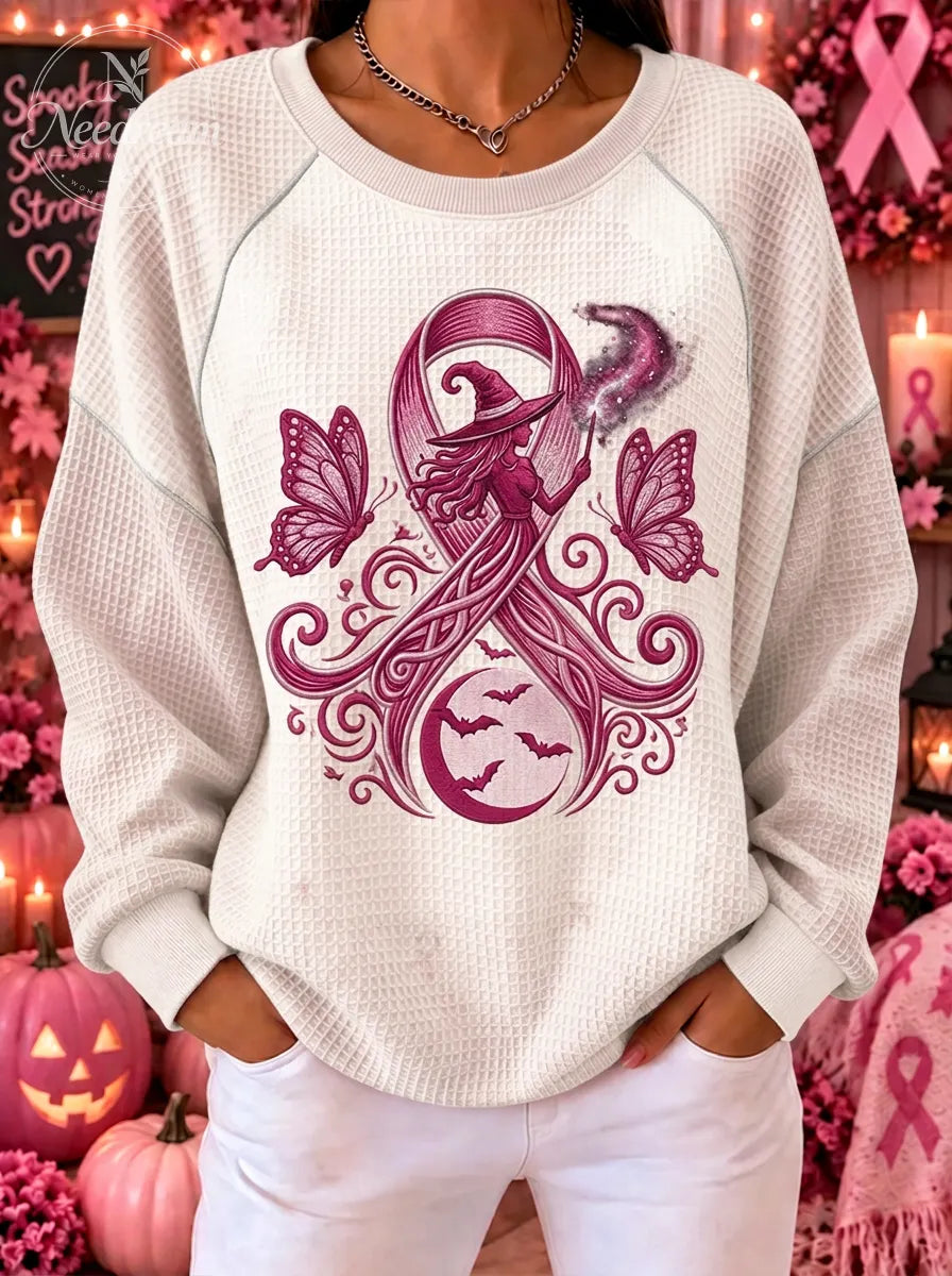 Women's Breast Cancer Awareness Witch Butterfly Printed Sweatshirt