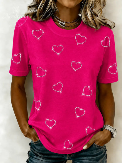 Women's Pink Love Printed Casual T-shirt