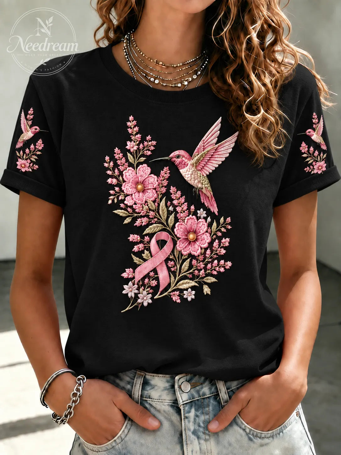 Women'S Breast Cancer Print Short-Sleeved T-Shirt