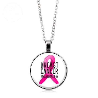 Love Women Pink Ribbon Gemstone Necklace