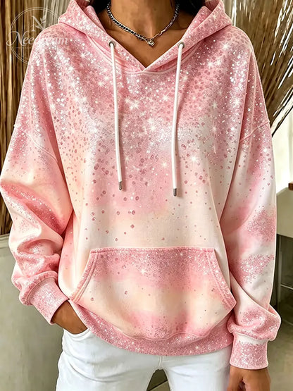 Women'S Retro Pink Breast Cancer Awareness Print Casual Hooded Sweatshirt