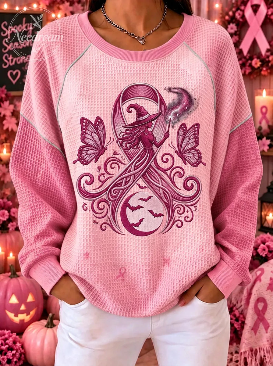 Women's Breast Cancer Awareness Witch Butterfly Printed Sweatshirt