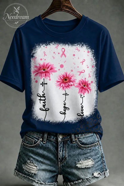 Women'S Retro Faith Pink Printed Casual T-Shirt