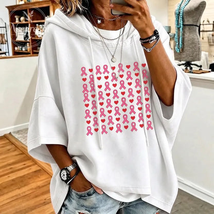 Women's Breast Cancer Awareness Pink Ribbon Heart Printed Hoodie