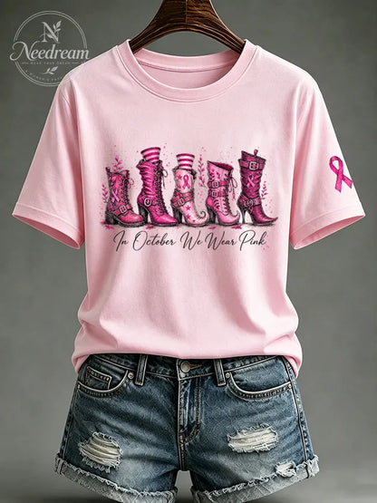 Women's In October We Wear Pink Printed Casual T-Shirt