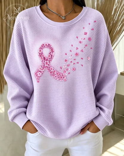 Women's Breast Cancer Prevention Awareness Printed Casual Sweatshirt