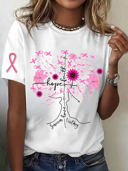 Women's Breast Cancer Print Casual T-Shirt