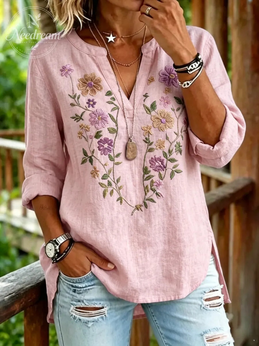 Women's Cotton And Linen Printed Top