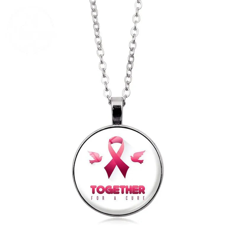 Love Women Pink Ribbon Gemstone Necklace