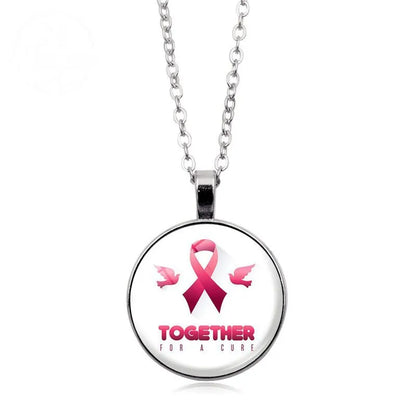Love Women Pink Ribbon Gemstone Necklace