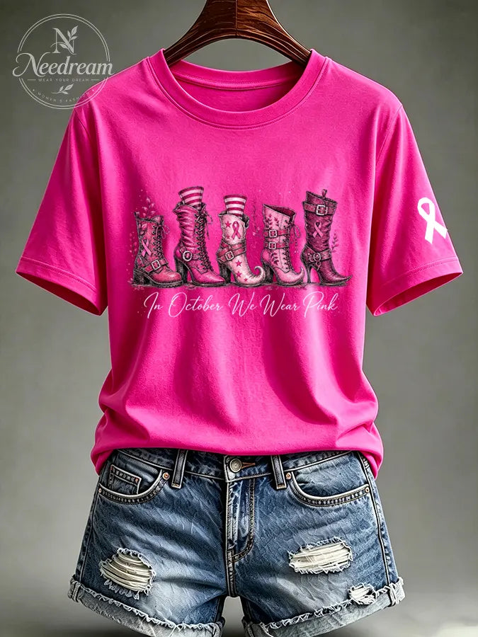 Women's In October We Wear Pink Printed Casual T-Shirt