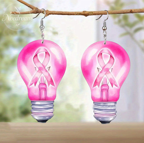 Pink Ribbon Light Bulb Earrings
