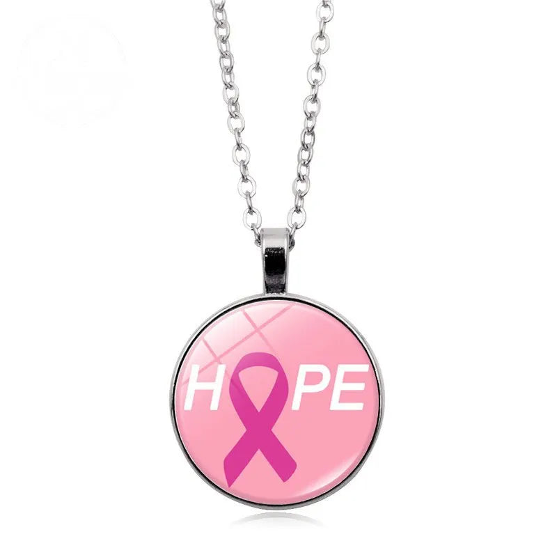 Love Women Pink Ribbon Gemstone Necklace