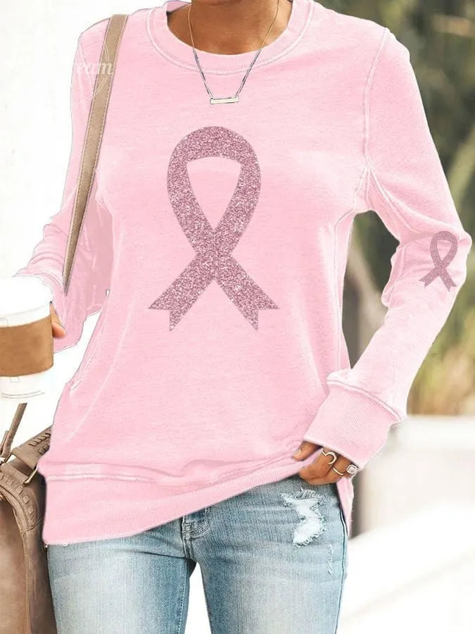 Women's Breast Cancer Awareness Print Casual Sweatshirt