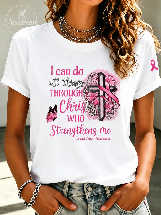 Women'S Pink Art Printed Casual T-Shirt