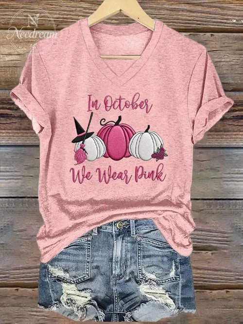 Women's Breast Cancer Awareness In October We Wear Pink Print Casual T-Shirt