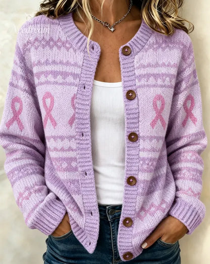 Women's Pink Gradient Casual Long-Sleeve Knit Cardigan