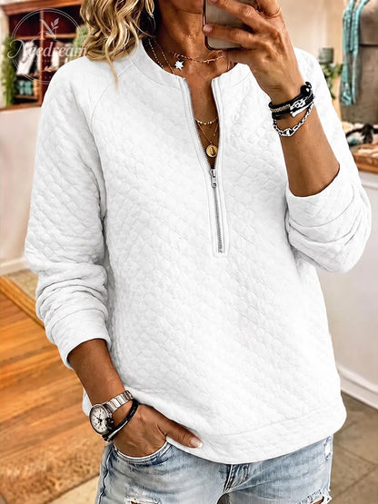 Women'S Casual Solid Color Multi-Color Cotton Diamond Grid Long Sleeved Pullover Sweatshirt