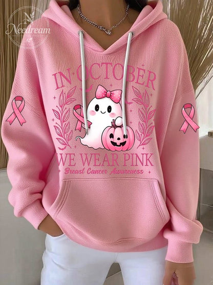 Women's Breast Cancer In October We Wear Pink Print Casual Hoodie