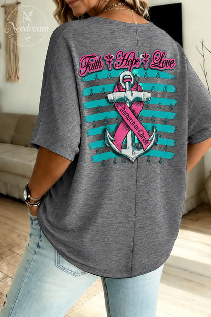 Women's Breast Cancer Awareness Hope Loose-Fit Pure Cotton V-Neck T-Shirt