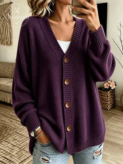 Women'S Casual Pink Knitted Cardigan