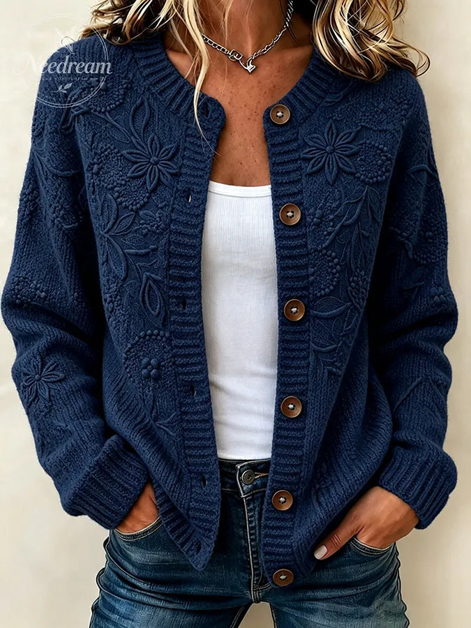 Ladies' Casual Plant Flower Knitted Cardigan Top