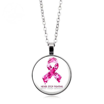 Love Women Pink Ribbon Gemstone Necklace