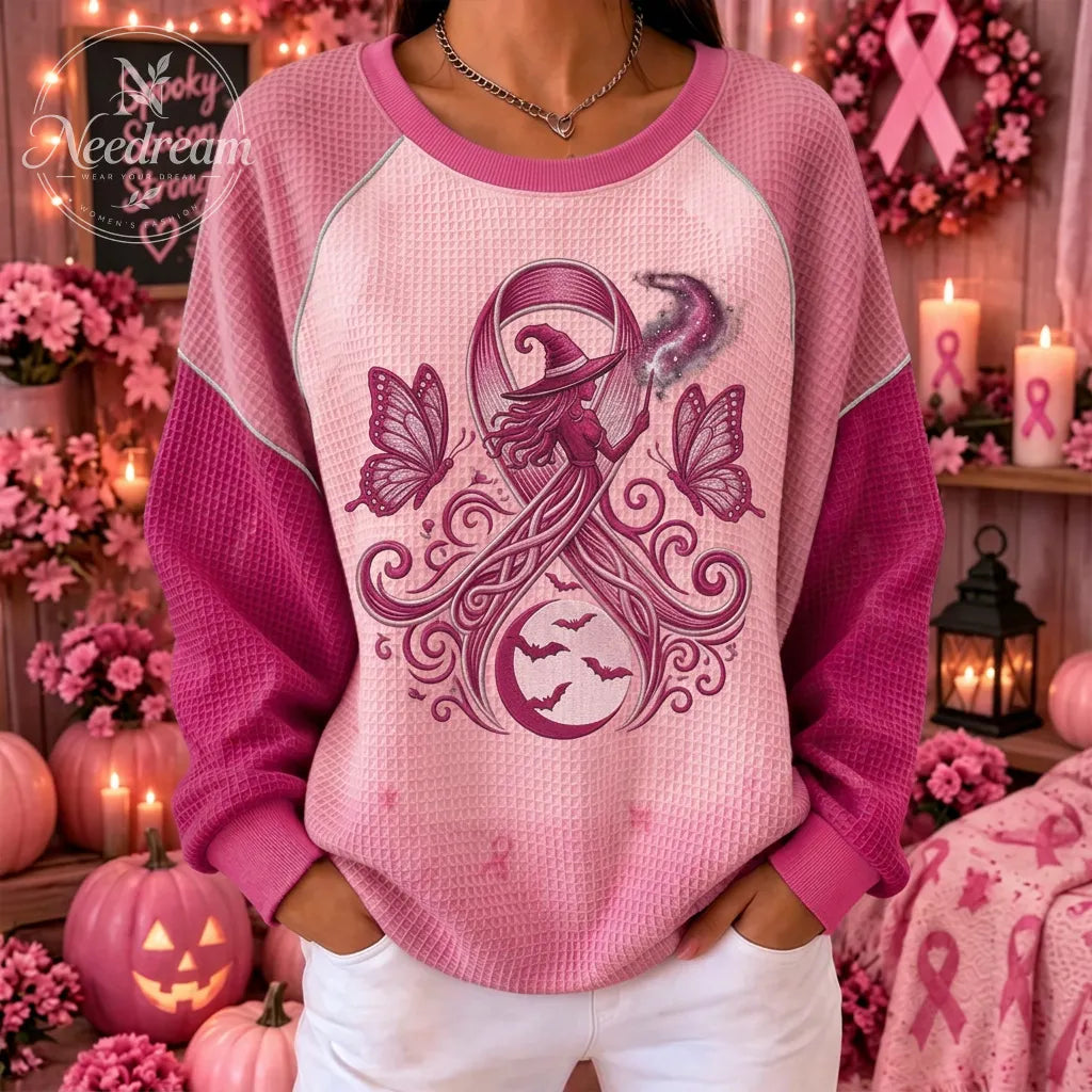 Women's Breast Cancer Awareness Witch Butterfly Printed Sweatshirt
