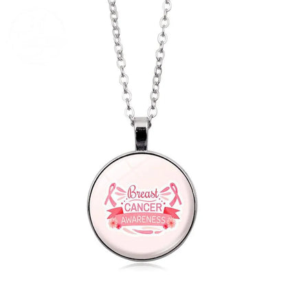 Love Women Pink Ribbon Gemstone Necklace