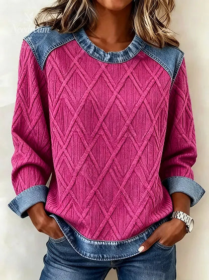 Women's Elegant Regular Fit Contrast Stitching Sweatshirt