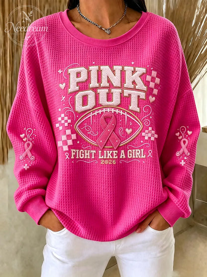 Women'S Pink Rugby Waffle Sweatshirt
