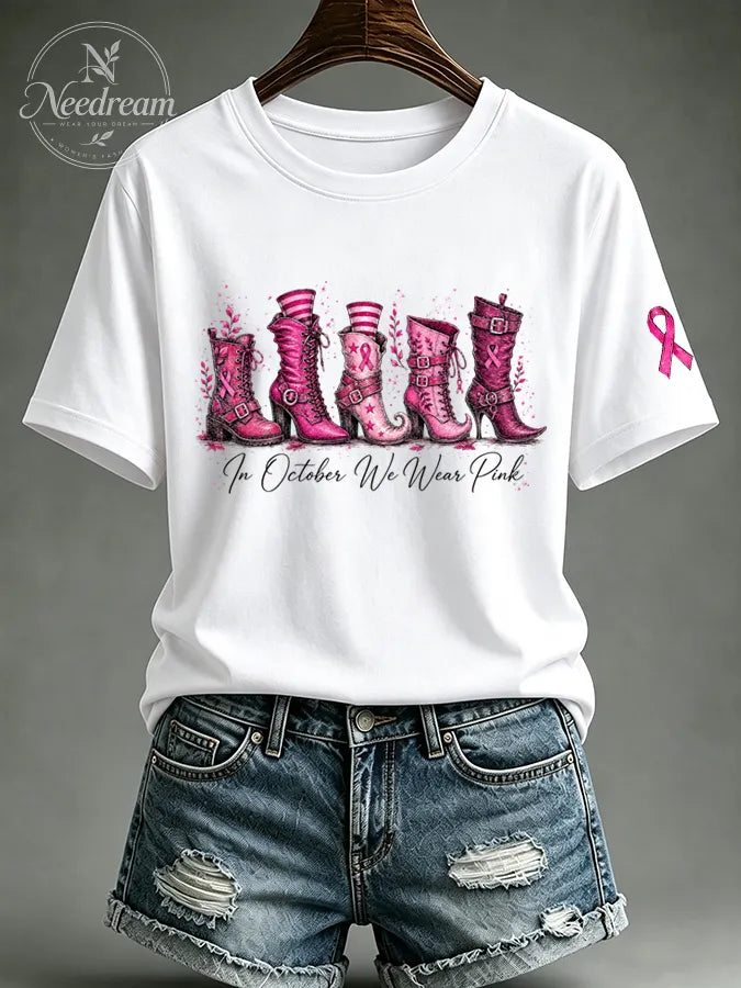Women's In October We Wear Pink Printed Casual T-Shirt