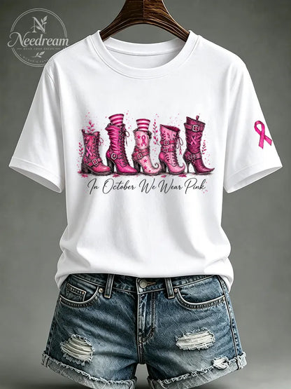 Women's In October We Wear Pink Printed Casual T-Shirt